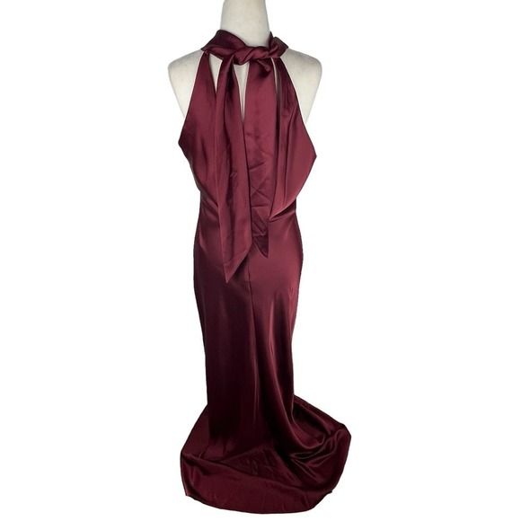 LOVELY TWIST HALTER BRIDESMAID MAXI TRUMPET GOWN IN CABERNET NWT WOMEN'S SMALL - Picture 8 of 15